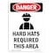 Signmission OSHA Danger Sign, Hard Hats Required, 24in X 18in Decal, 18" W, 24" H, Portrait, Hard Hats Required OS-DS-D-1824-V-1300 - alternate 1